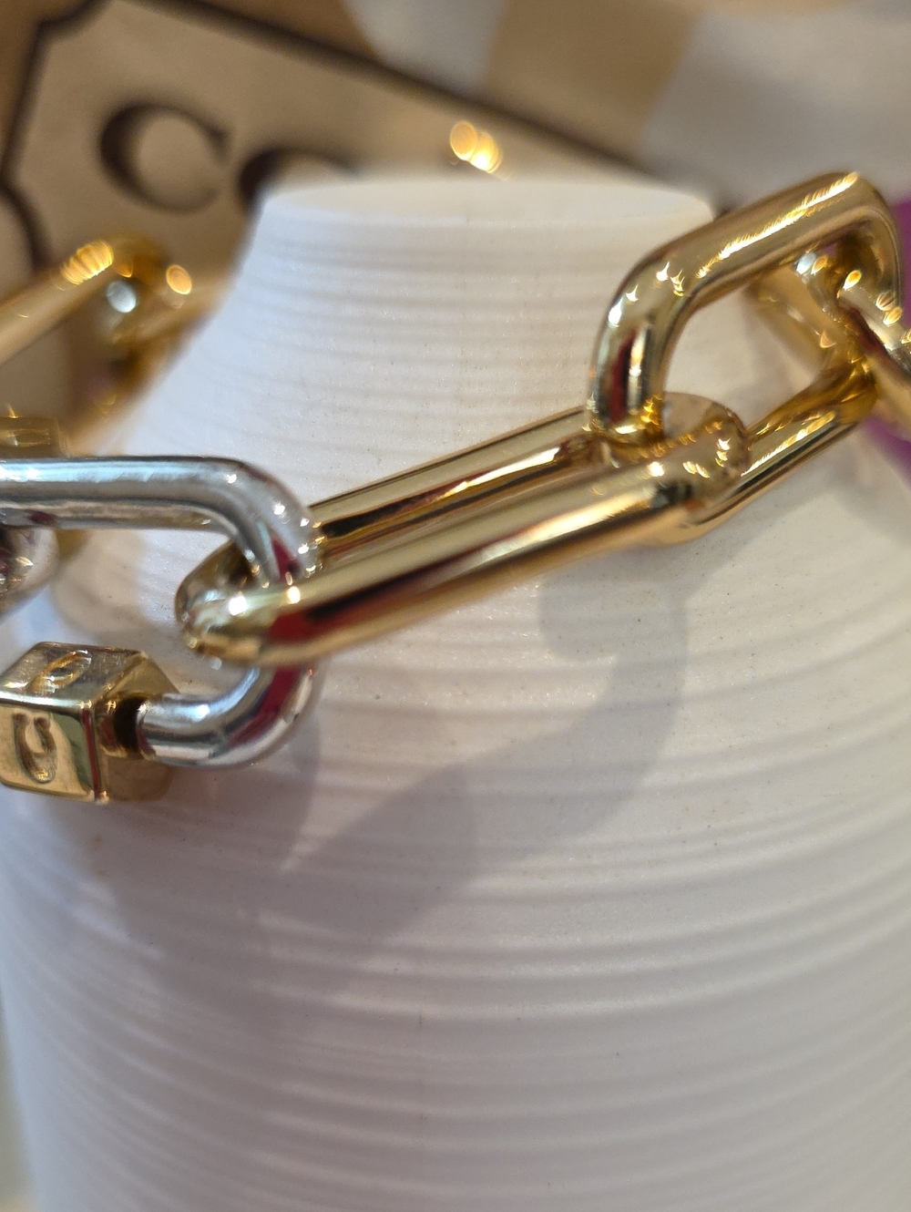 Coach 2 Toned Chain Link 8 Inch Braclet Nwt - Picture 3 of 9